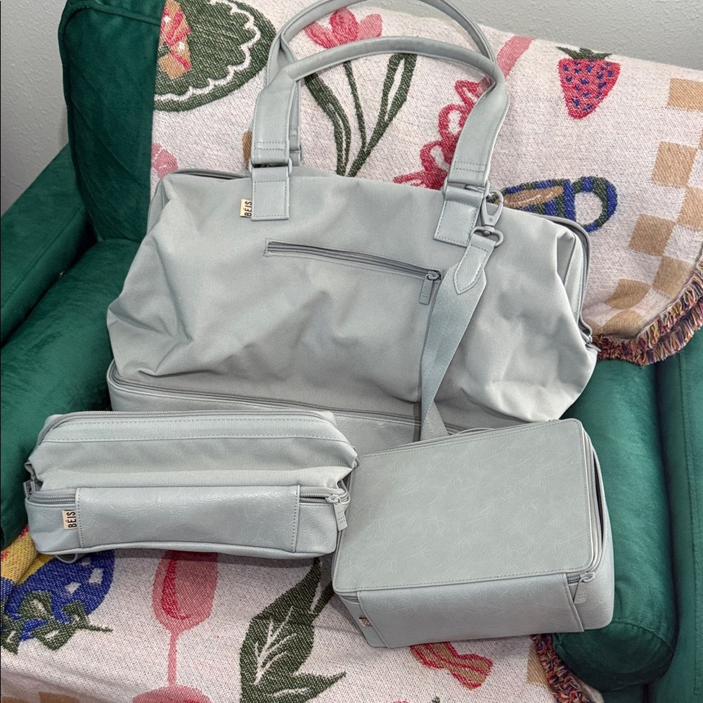 BEIS 3 piece Bag Set in slate GONE for Good- weekender, cosmetic bag and dopp.